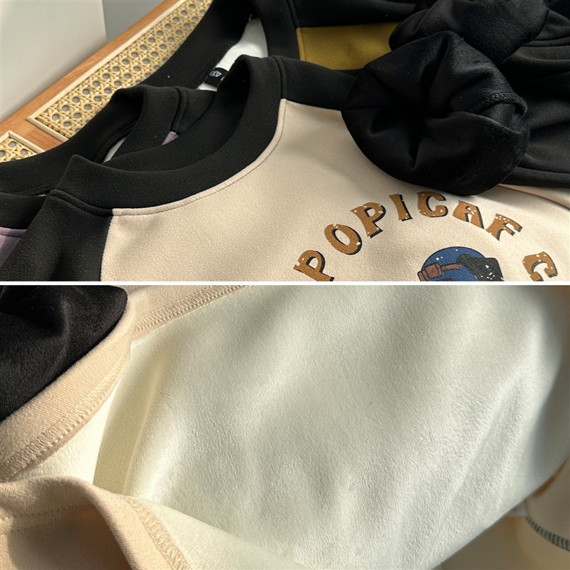 大码德绒插肩长袖卫衣女2024秋冬新款H胖mm宽松立领内搭打底衫上