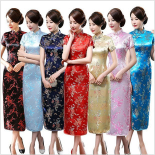 短袖 走秀齐u袍改良修身 演出旗袍连衣裙女礼仪祺 龙凤长款 2021新款