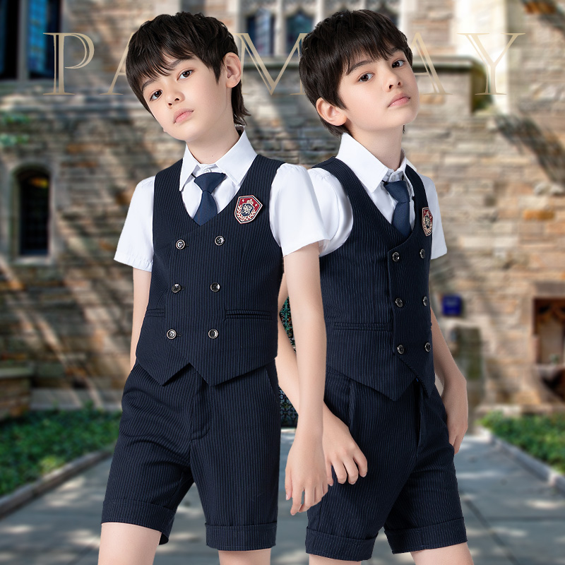 儿童礼服男童西i装花童小西服马甲套装三件套男夏季钢琴表演演出