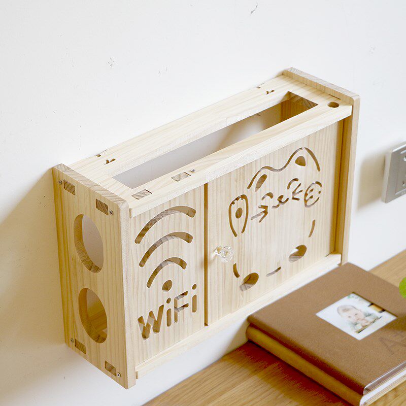 路由器光猫放置收纳架实木免打孔挂墙H电视机顶遮挡盒插座线置物