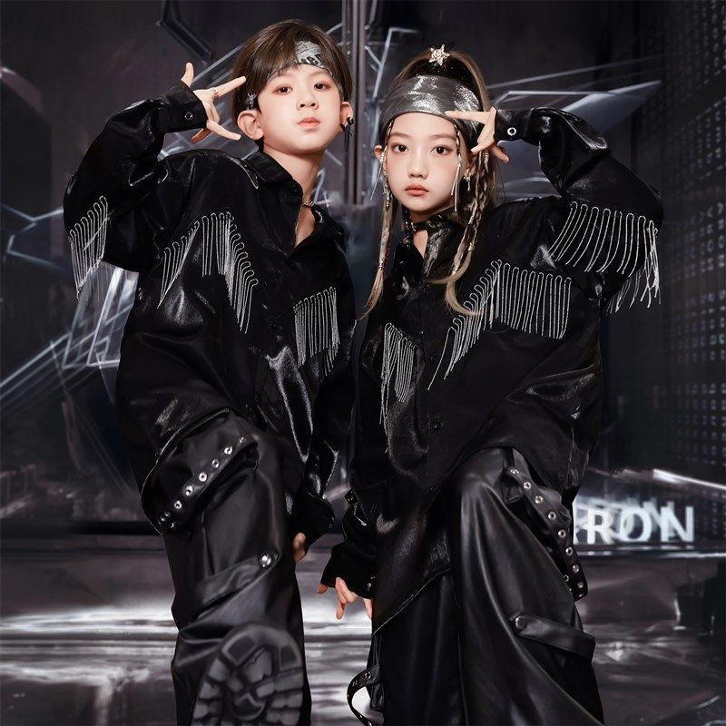 街舞儿童潮服男童架子鼓演出服少儿hiEphop表演服秋冬新款衬衫套