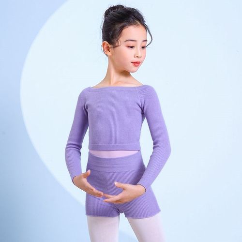 儿童舞蹈服毛衣秋冬针织一字领长袖外套J外搭练功服女童跳舞小披