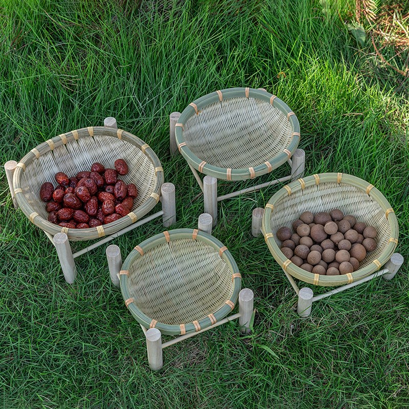 竹编果盘点心篮双层三层竹篮吊y篮干果竹盘水果盘茶点篮手工竹制