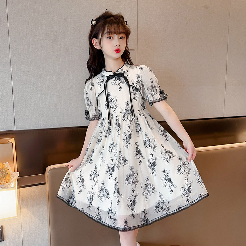 女童连衣裙2023新款夏装儿童洋气公F主裙女大童国风旗袍小女孩裙
