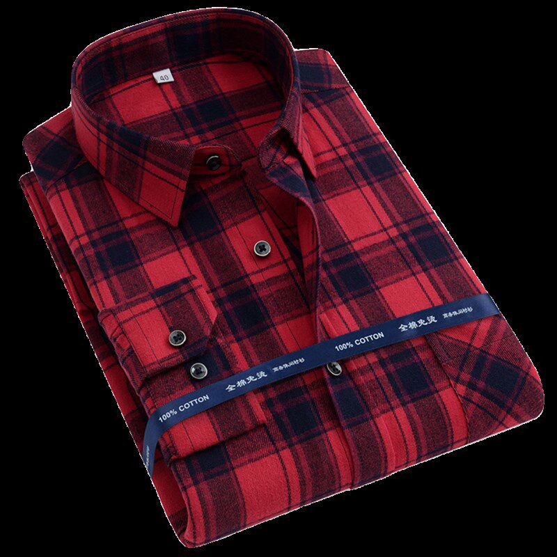 男式加肥加大纯棉磨毛格子长袖衬衫大码宽M松肥佬胖子全棉休闲衬