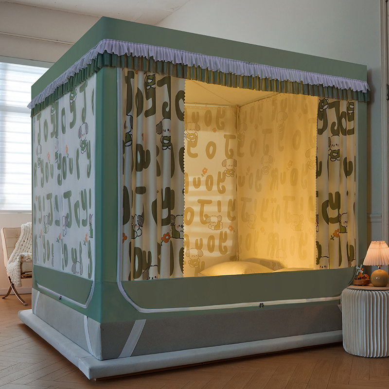 遮光蚊帐双层布帘一体式防s摔全封闭公主风床幔1.8m米床蒙古包家