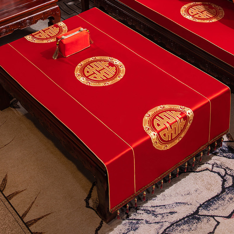 结婚喜字刺绣桌布桌旗红色茶几y布婚庆床旗婚礼布置防水机柜布定,居家布艺,桌布,淘宝优惠券,粉丝福利购,淘宝优惠卷