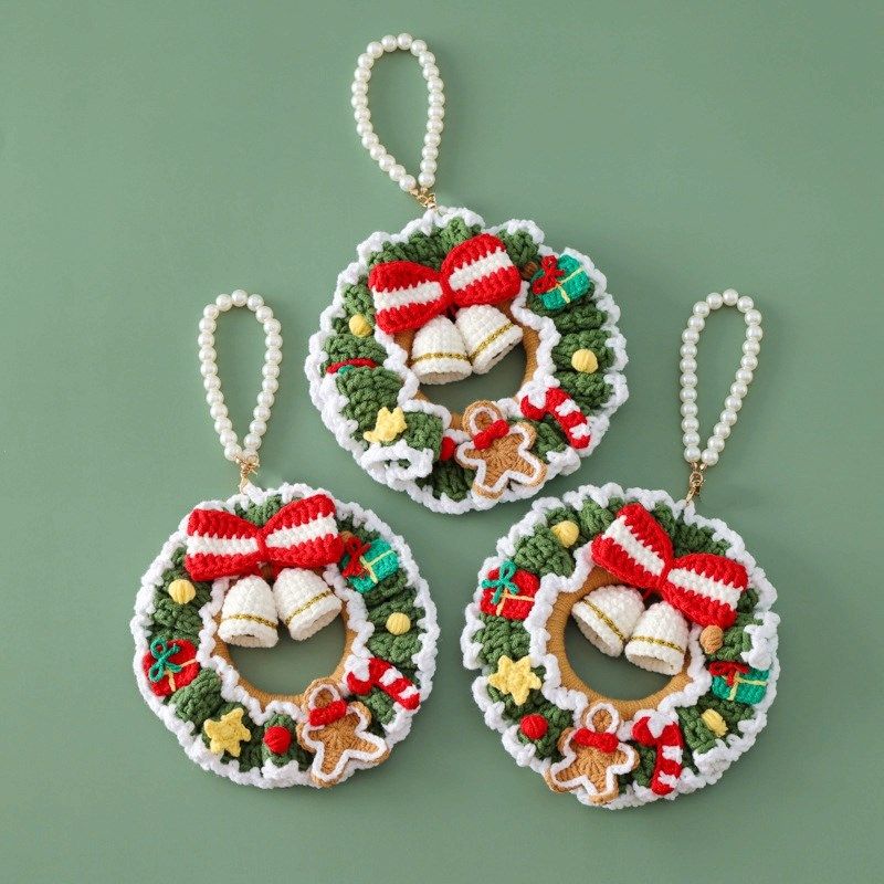 DIY钩织圣诞花环车挂件毛线编织材料包手工成品圣诞节Z礼物钥匙扣,服饰配件/皮带/帽子/围巾,DIY编织材料包,淘宝优惠券,粉丝福利购,淘宝优惠卷