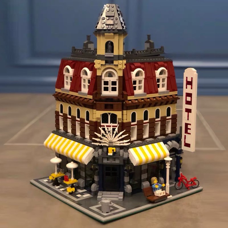 2024街景系h列积木转角精品酒店爵士俱乐部城市建筑拼装模型玩具