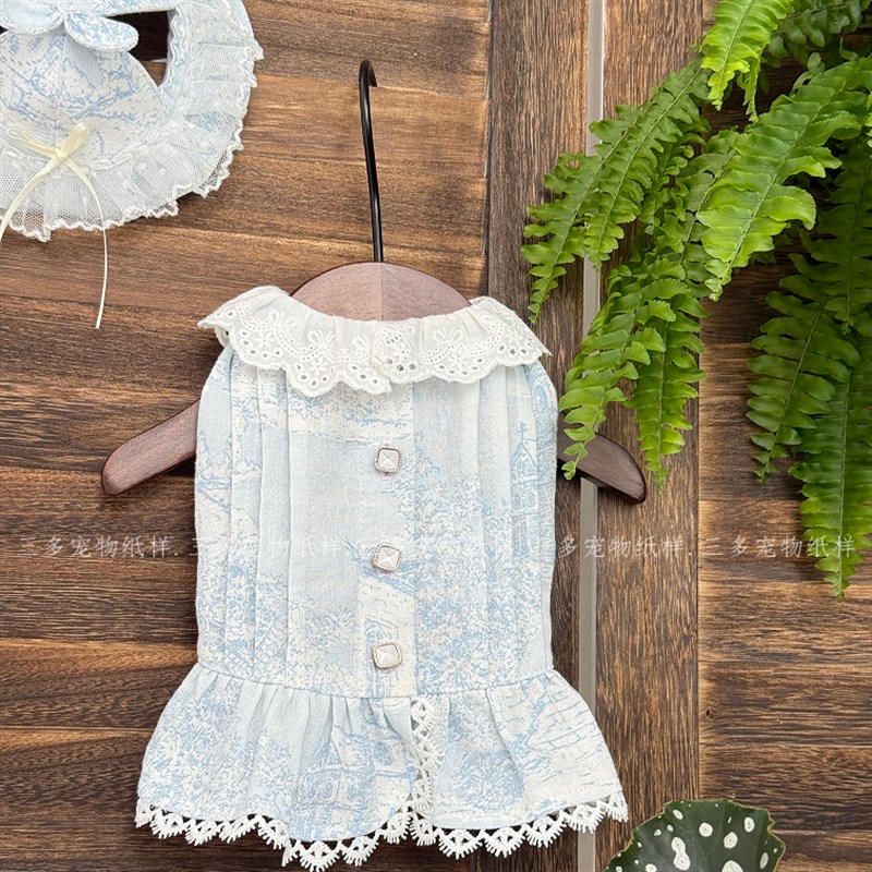 法式复古猫狗衣服j衬衫裙纸样森林系图纸短款娃娃领甜美连衣裙模