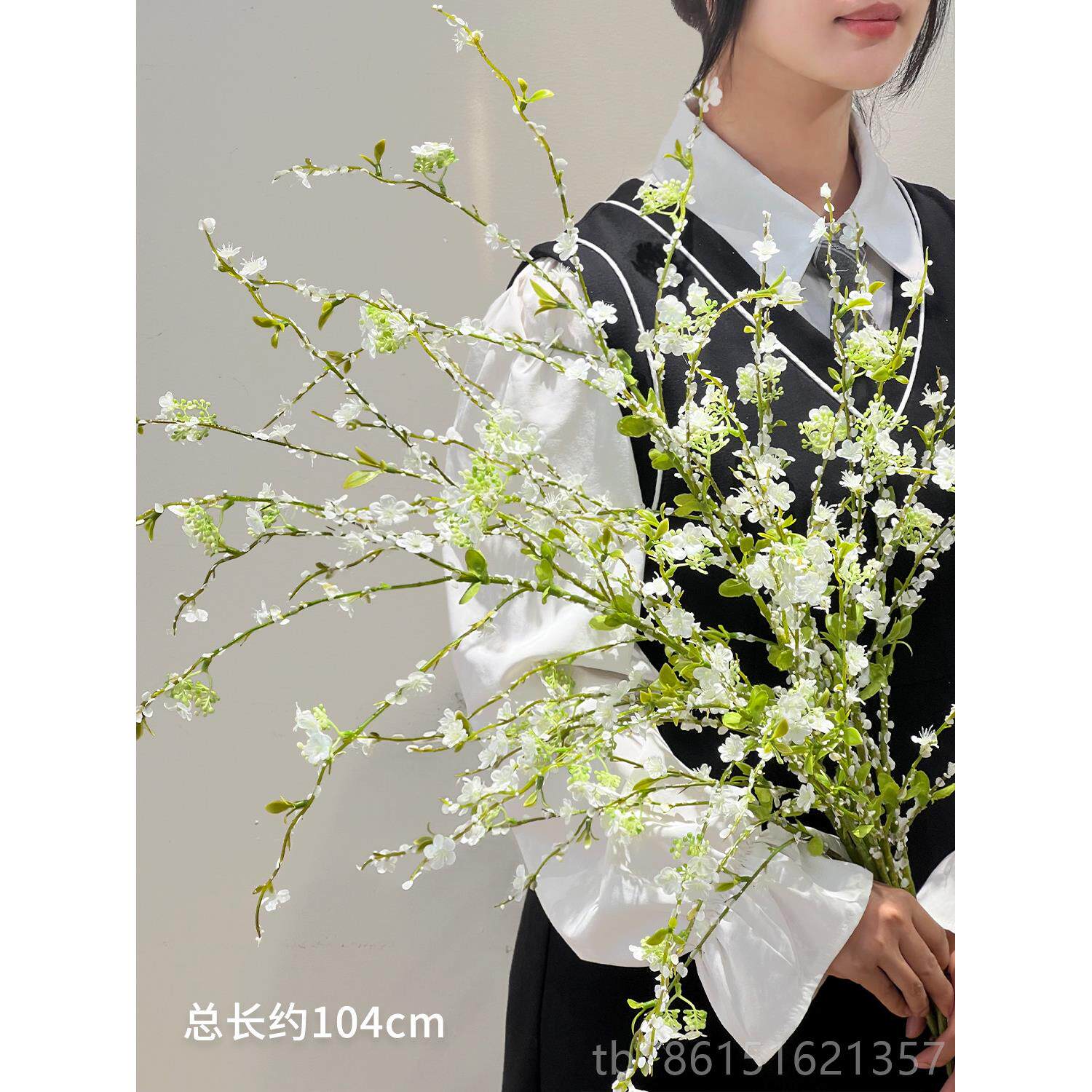 高档柳枝设彷真花假花束客厅电视摆柜轻奢高端餐桌装雪饰插花花艺