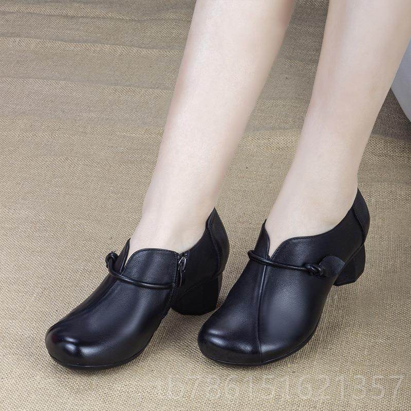 高档中春季中老年女鞋真皮妈妈闲鞋跟休单鞋防滑手工牛皮复古深口,女鞋,深口单鞋,淘宝优惠券,粉丝福利购,淘宝优惠卷