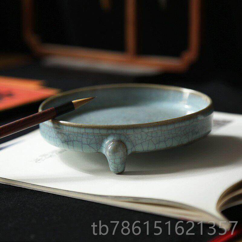 高档傅碧星陶瓷笔舔笔绿洗景德镇大阁窑粉笔洗三腿笔洗墨书画景德