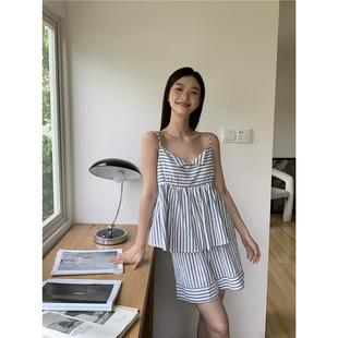 可外穿 夏日海风清新甜美轻法式 长裤 吊带睡衣套装 家居服 ～短裤