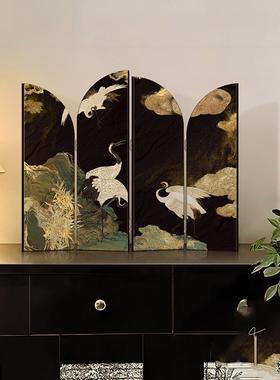 新中式桌面屏风摆件装饰画中古风玄关边柜装饰品小摆画可折叠礼物