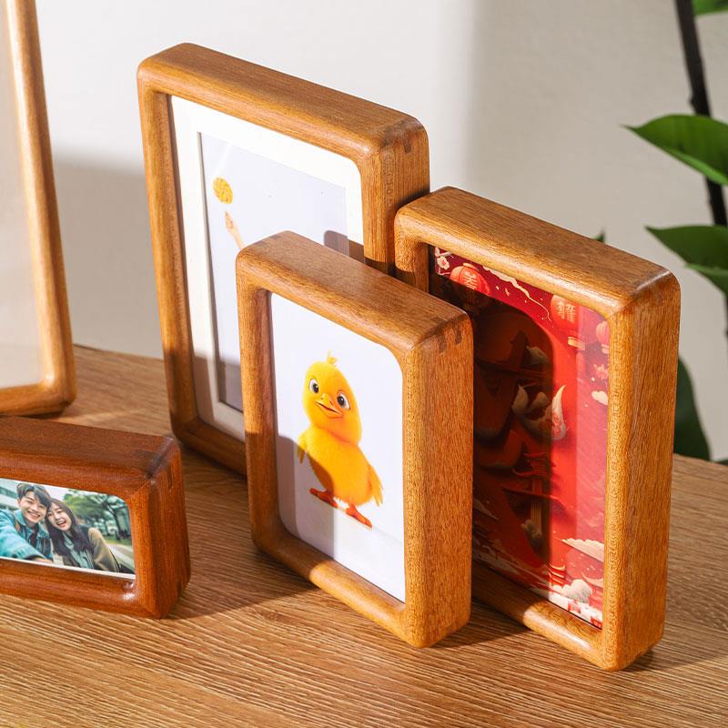 实木榫卯胡桃柚木圆角相框摆台6 7 8 10寸情侣画框挂墙高级感空框