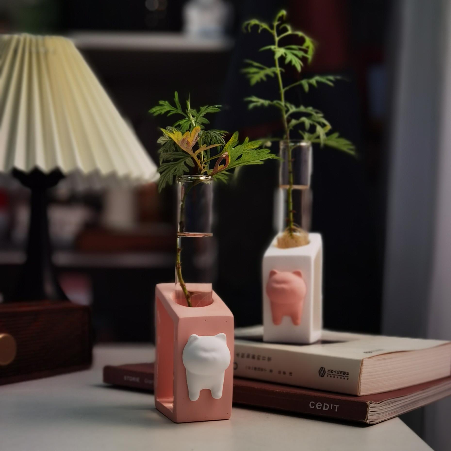 半吨喵喵新款水培花瓶玻璃瓶小口径萌猫办公室桌面装饰绿植摆件