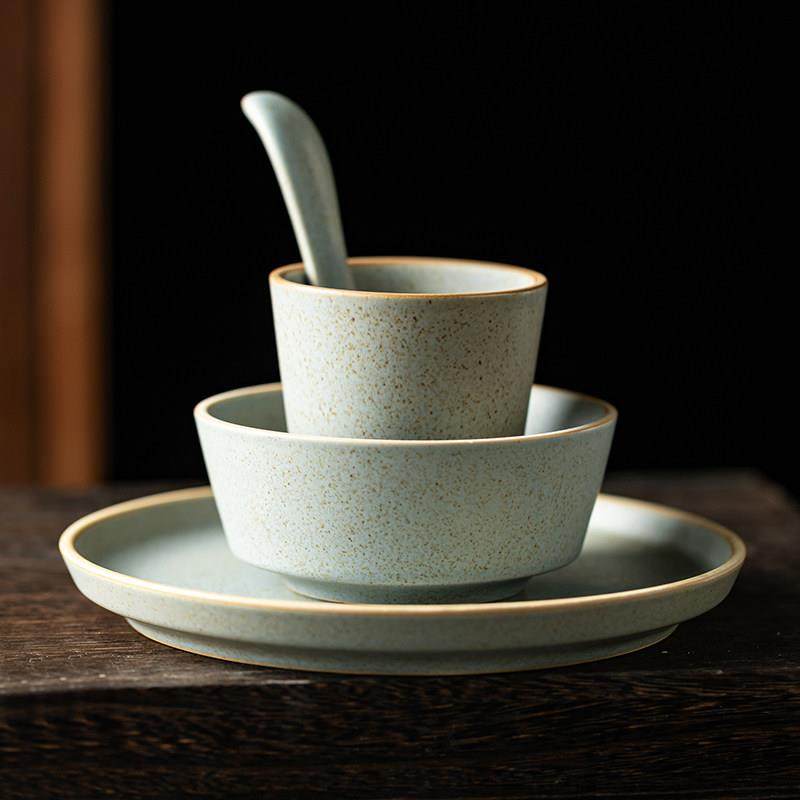 釉下彩粗陶陶瓷摆台餐具套组米饭碗碟勺一人份创意汤碗饭碗商用,餐饮具,碗,淘宝优惠券,粉丝福利购,淘宝优惠卷