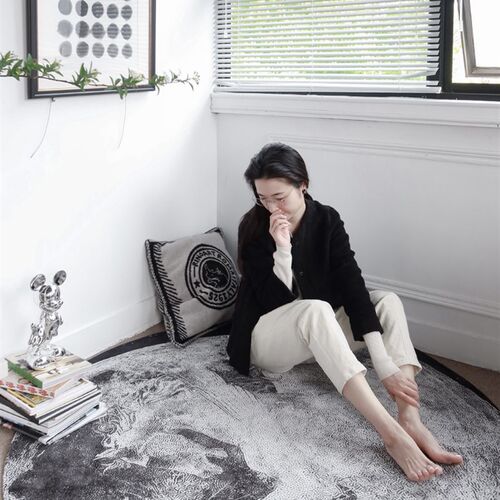 若奈RINOART 星月白马圆形毯美式客厅卧室地垫书房家用地毯