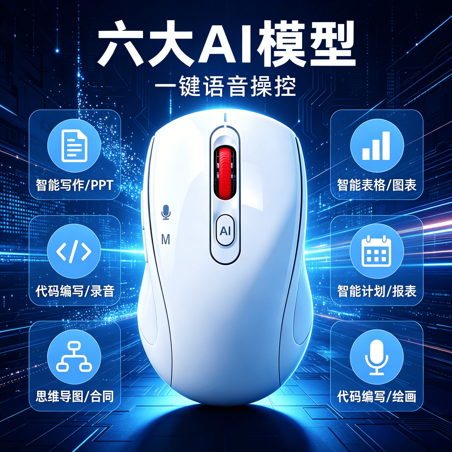AI智能办公鼠标语音声控无线打字翻译键盘电脑会议记录可充电