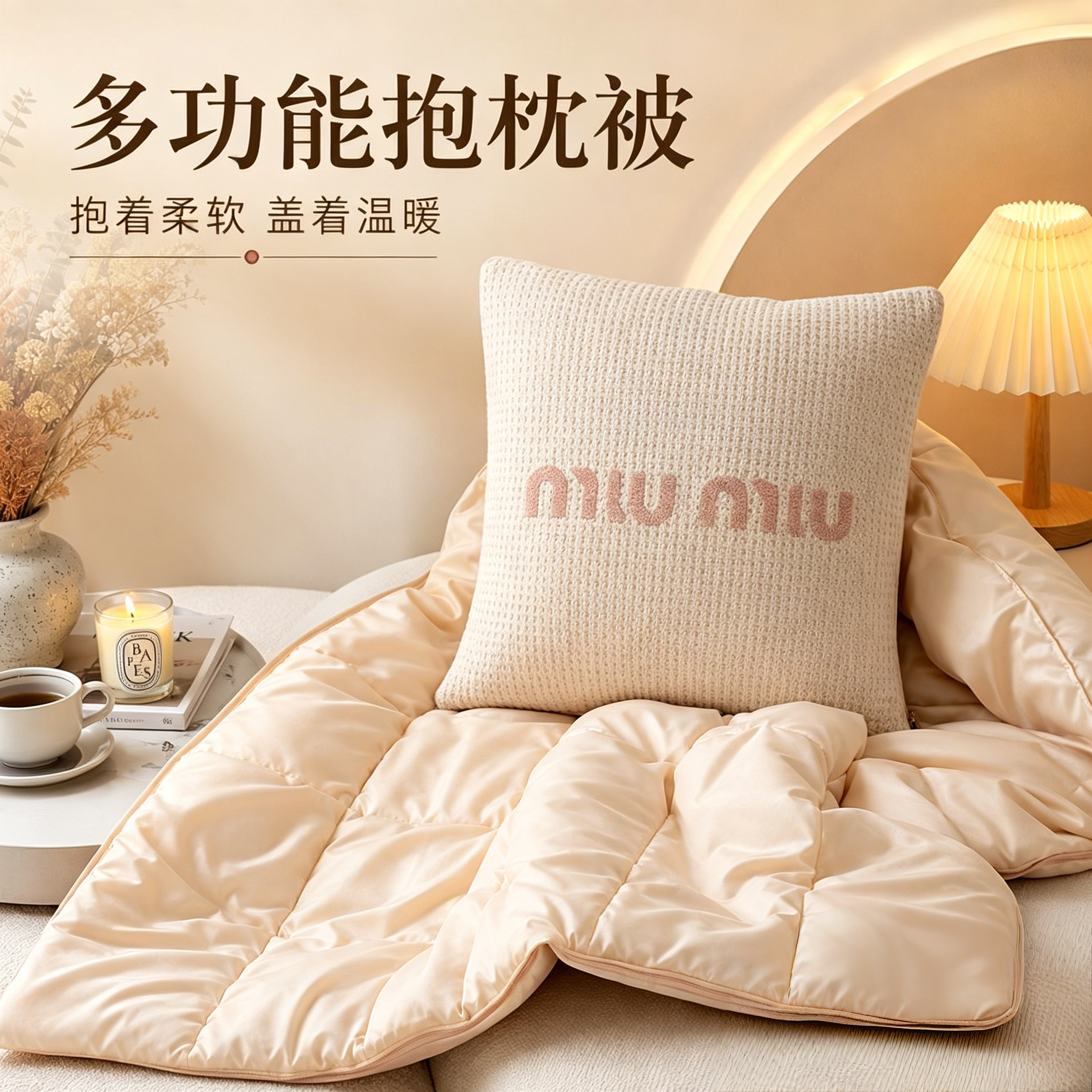 珊瑚绒二合一加绒加厚车用抱枕被