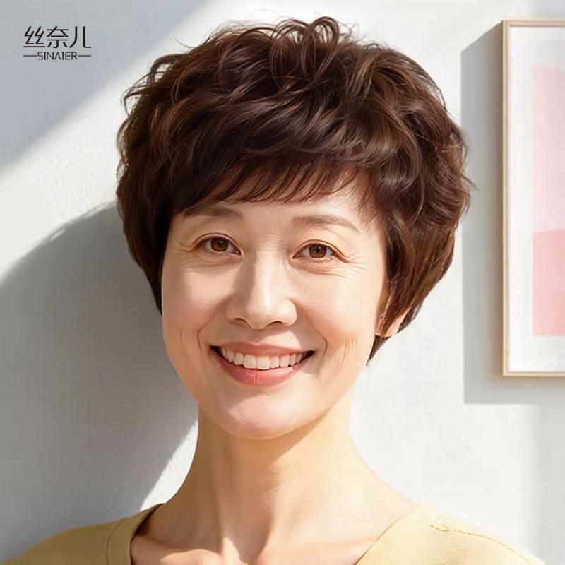 中老年透气亲肤短卷整顶假发头套