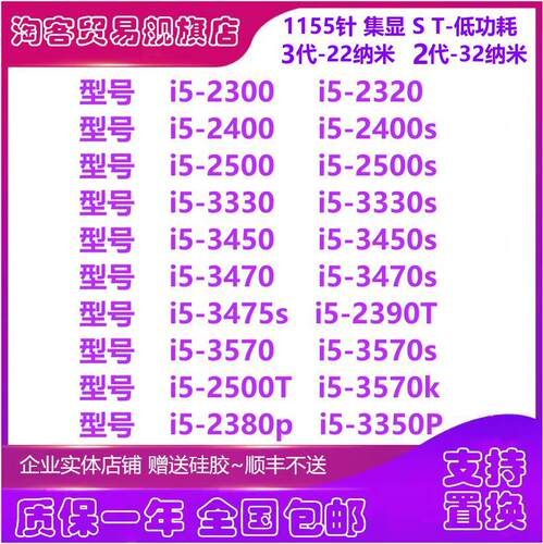 i52300232024002500K333034503470T3550P3570S1155CPU