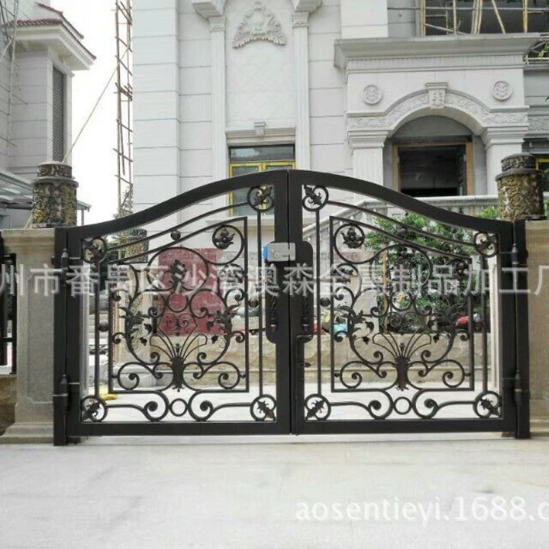 广东工厂设计 欧式别墅铁艺大门庭院围墙铁艺大门庭院电动铁大门