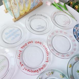 家用卡通玻璃餐具圆形菜盘蛋糕甜品拍照盘子 可爱少女心水果盘子