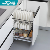 厨房拉篮304不锈钢抽屉式 碗碟篮调味拉篮置物收纳架 碗架橱柜立式