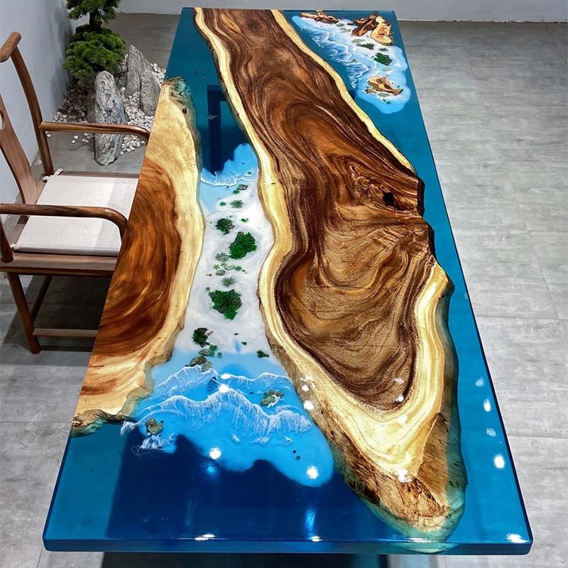 环氧树脂河流桌海浪台面实木大板茶桌原木茶板桌餐桌茶几整板材料