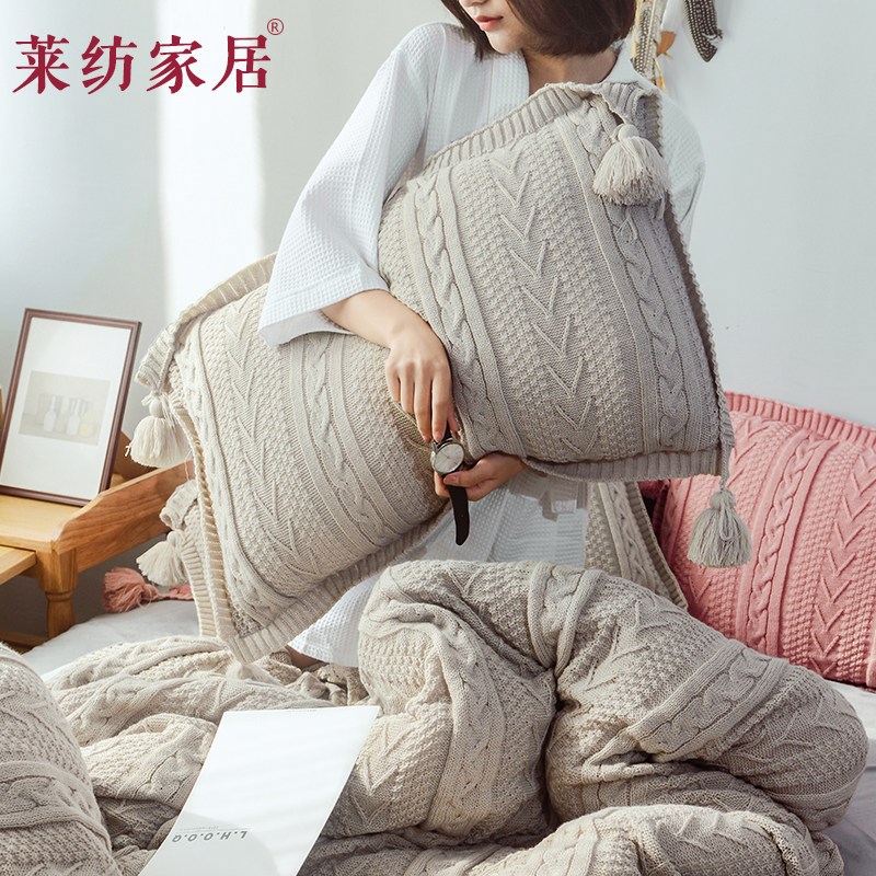 公主风INS针织抱枕套长方形腰枕纯色枕头套床头靠垫客厅沙发抱枕