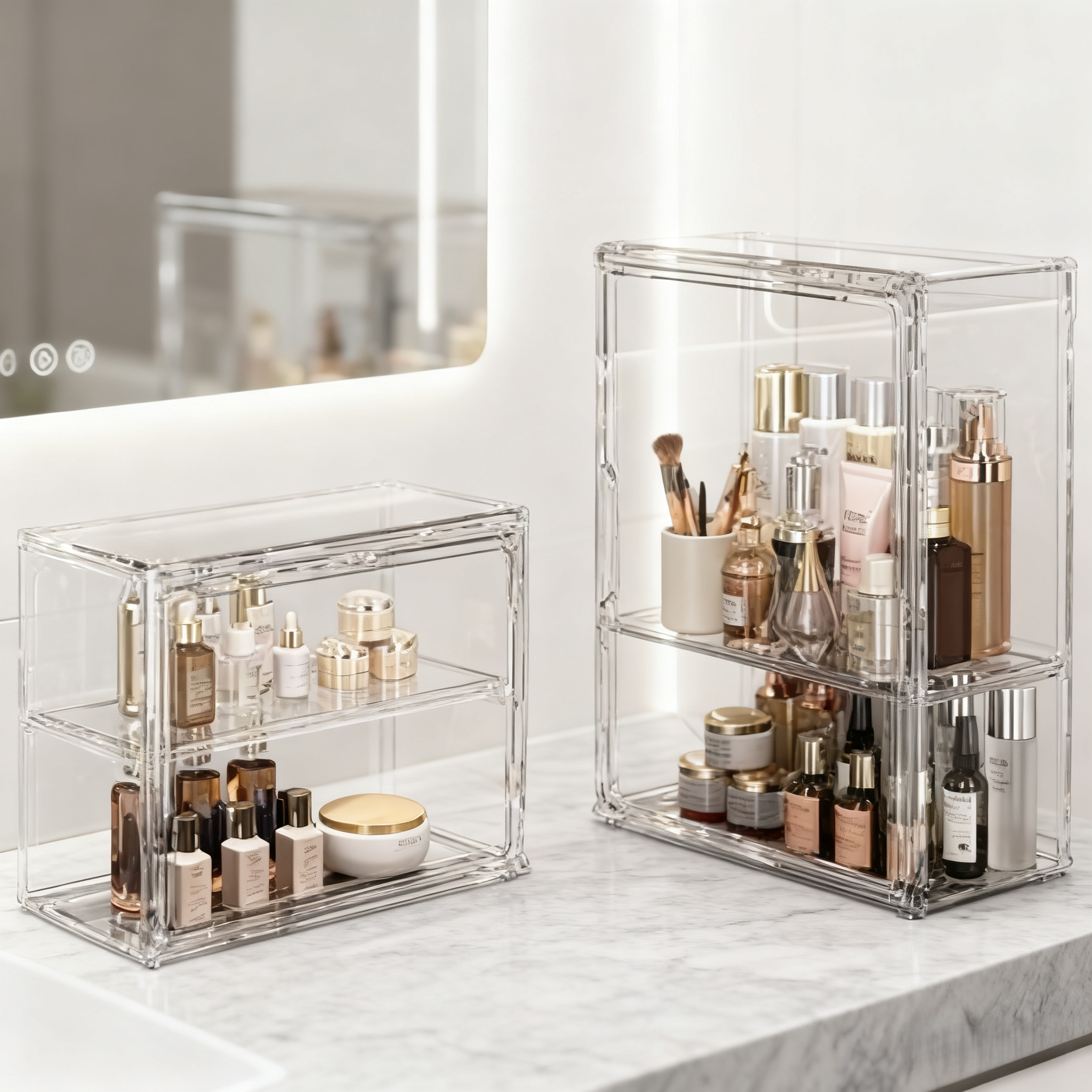 化妆品收纳盒桌面高级感亚克力防尘大容量梳妆台护肤品口红置物架