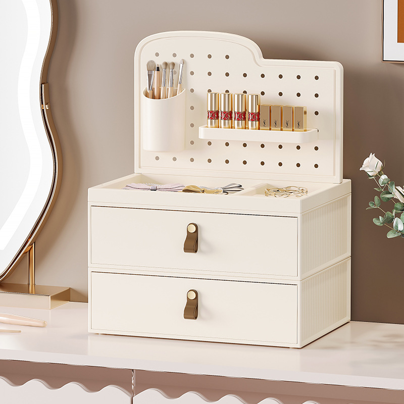 轻奢多层抽屉式化妆品收纳盒桌面高级感大容量美妆护肤品整理箱
