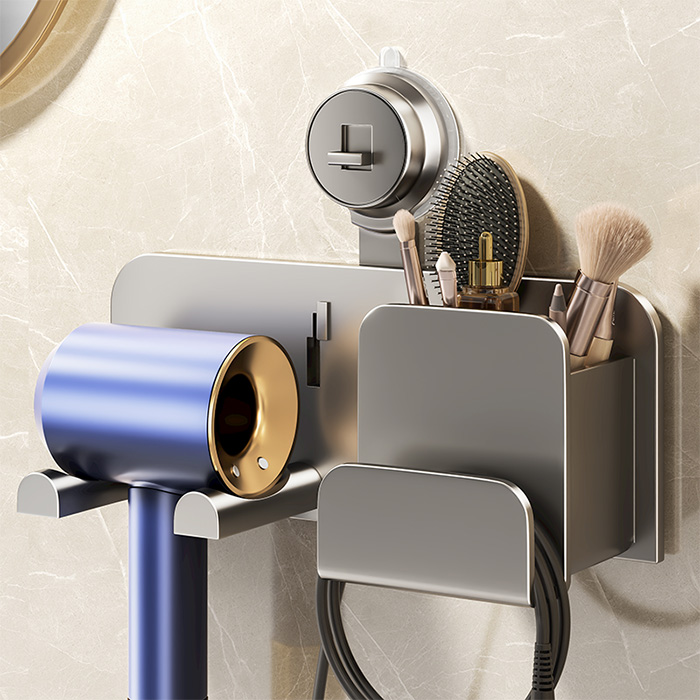 卫生间吹风机置物架免打孔牙刷吹风机一体支架吸盘多功能高端轻奢