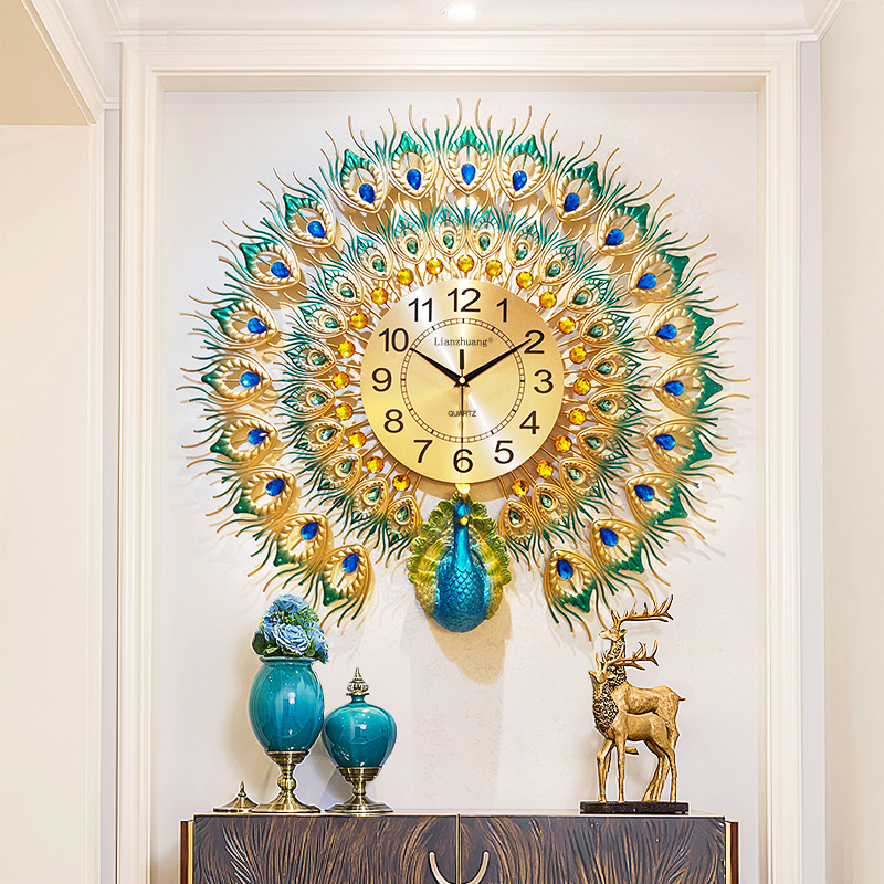 钟表客厅挂钟家用时尚现代简约轻奢静音时钟挂墙孔雀挂表装饰创意