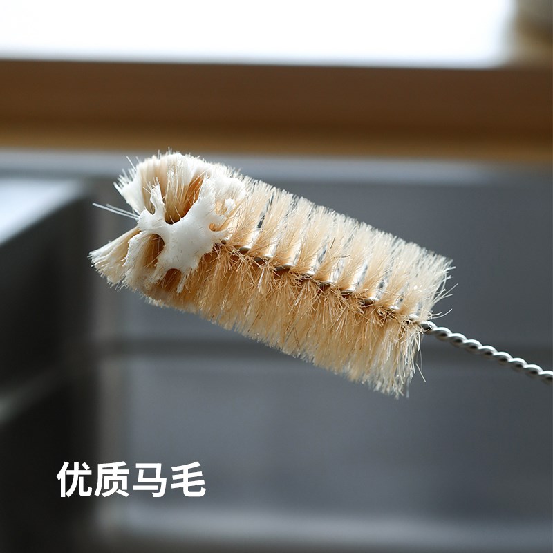 霜山304不锈钢长柄马毛杯刷家用洗杯子玻璃瓶茶壶奶瓶清洁工具刷