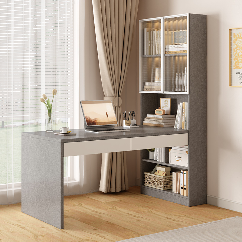 实木书桌书柜一体学生家用学习桌子组合写字台转角电脑桌带书架