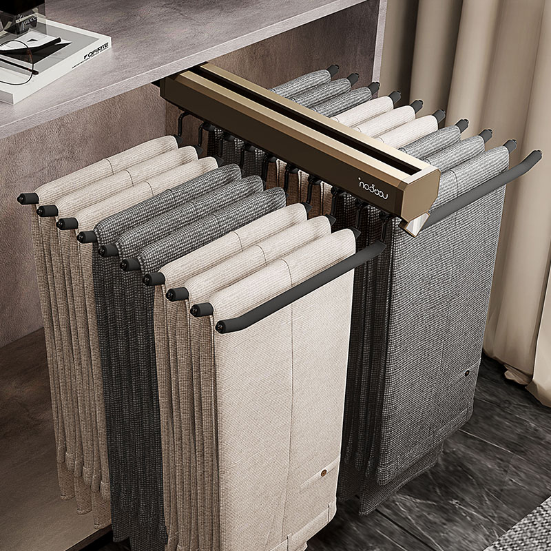 抽拉式裤架衣柜内置伸缩滑轨多功能顶装挂裤子衣帽间轨道五金配件