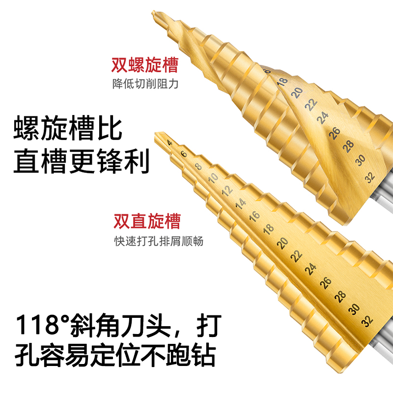 15阶4-32mm宝塔阶梯钻头开孔器六角柄万能打孔扩孔多功能螺旋槽