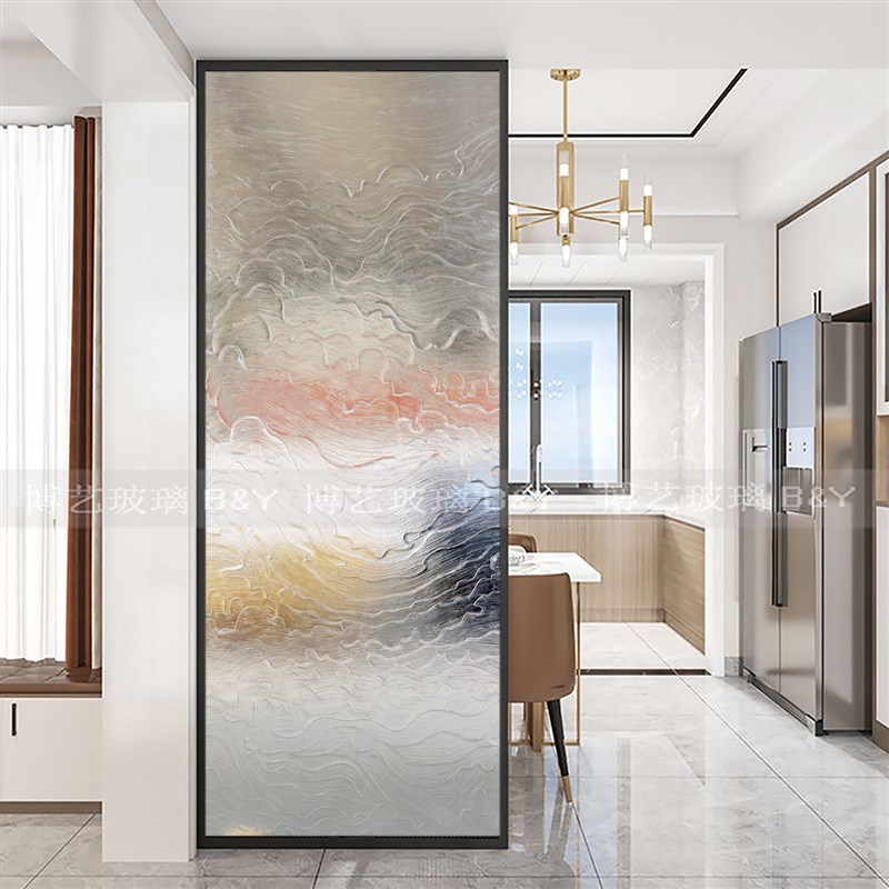 定做简约艺术玻璃浮雕玄关卫生间隔断透光屏风客厅入户楼梯钢化玻