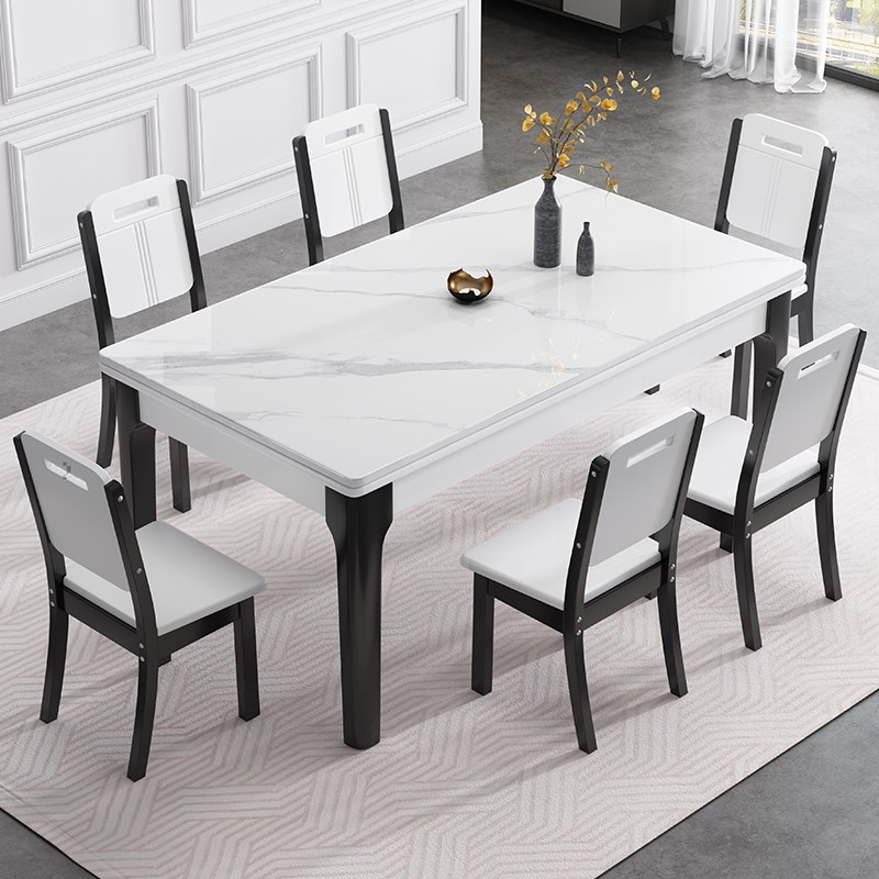 馨佰利实木岩板餐桌家用简约现代长方形吃饭桌轻奢小户型电磁炉桌