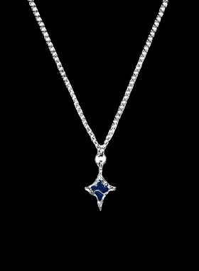 湖水蓝十字星项链吊坠饰品钛钢个性蛇骨短款卫衣链男女气质风配饰