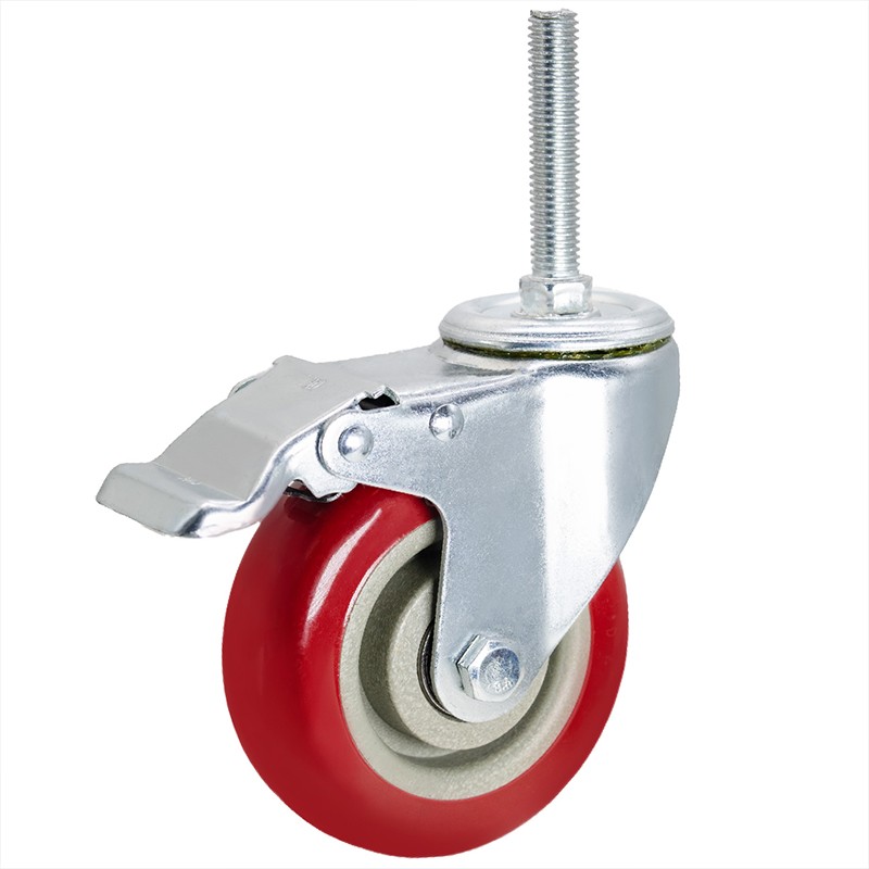 M12加长丝杆丝牙万向轮2寸螺杆轮子静音3寸重型脚轮螺牙4寸带刹车