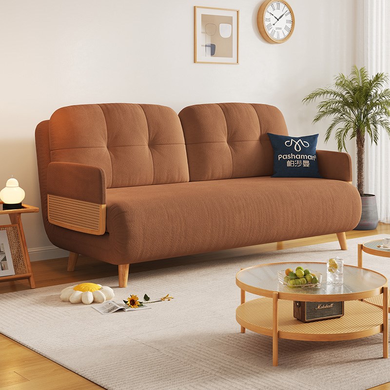 帕沙曼 云朵沙发床布艺小户型客厅书房原木风折叠两用多功能沙发
