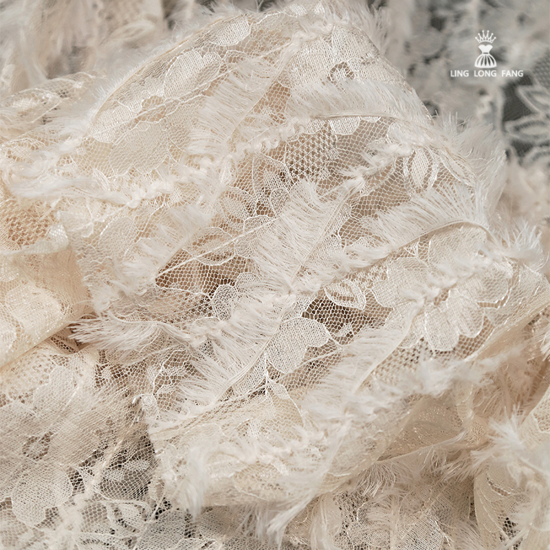 羽毛蕾丝网布绣花布料 立体镂空网纱刺绣婚纱礼服服装设计师面料