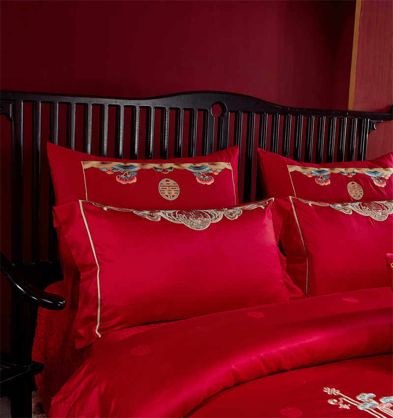 60*80CM加大靠枕套100支长绒棉大红婚庆靠垫抱枕结婚床品婚房陪嫁