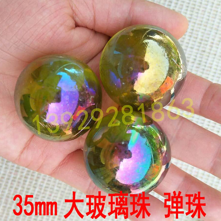 大号玻璃珠工艺用品装饰珠七彩玻璃珠老人按摩彩色玻璃球35mm弹珠