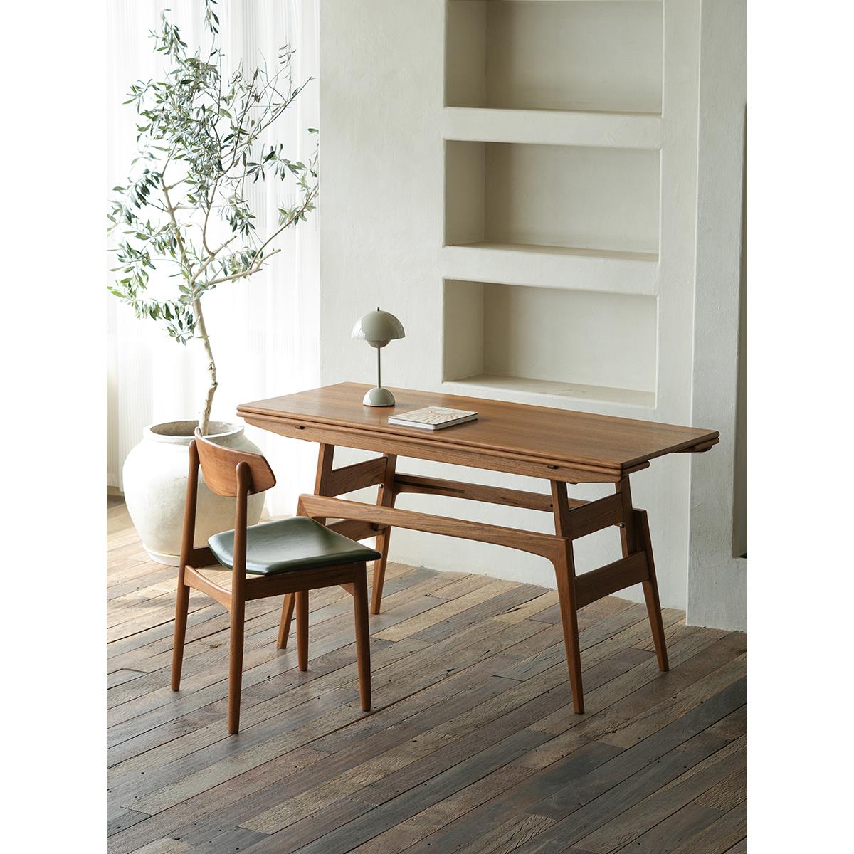 MUNA北欧覆古缅甸柚木餐桌变茶几客厅小户型可抽拉多功能魔方茶几