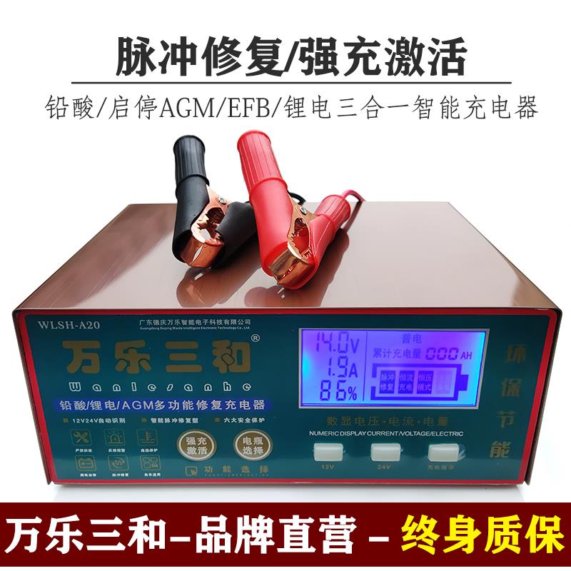 汽车AGM启停电瓶充电器万乐三和聚合物锂电充电器WLSH-A20冲电机